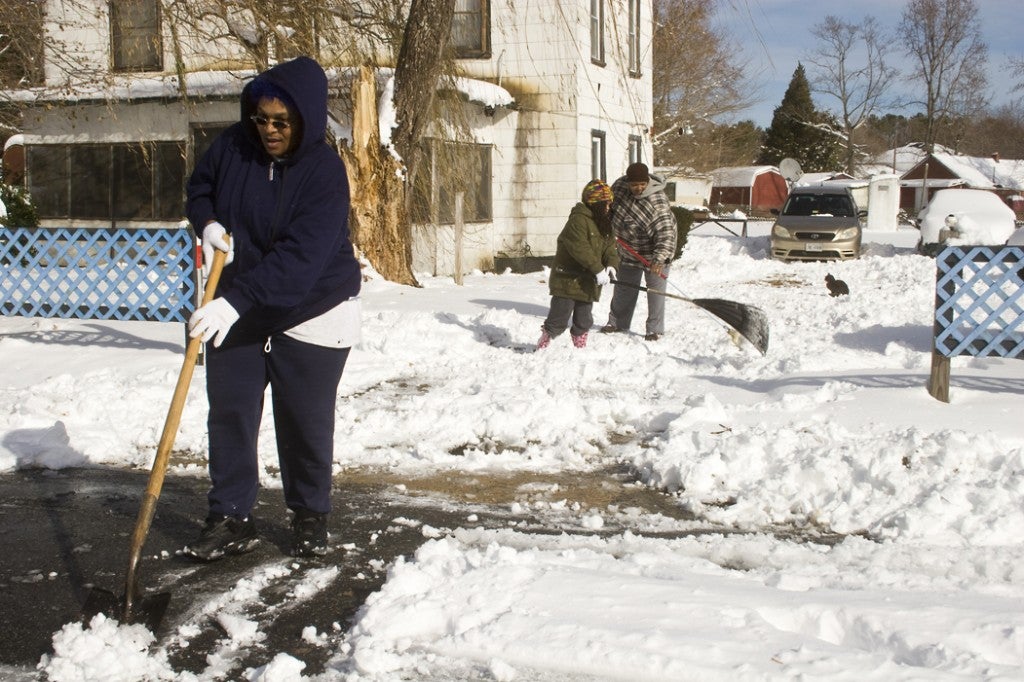 Shoveling snow in Hobson