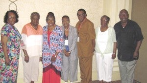 Alumni association officers Gail Copeland, president; Vivian Turner, vice president, Evelyn Wall, secretary; Rita Fleetwood, asst. secretary; Theodore Vincent, treasurer; Florine Cooper, financial secretary; and Ronald Hart, treasurer of the scholarship fund. (Submitted Photo)