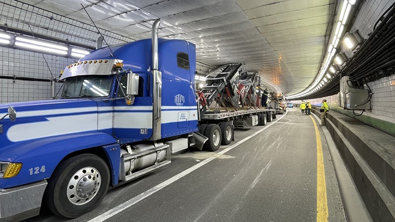 Tractor-trailer gets stuck inside the downtown tunnel Monday - The